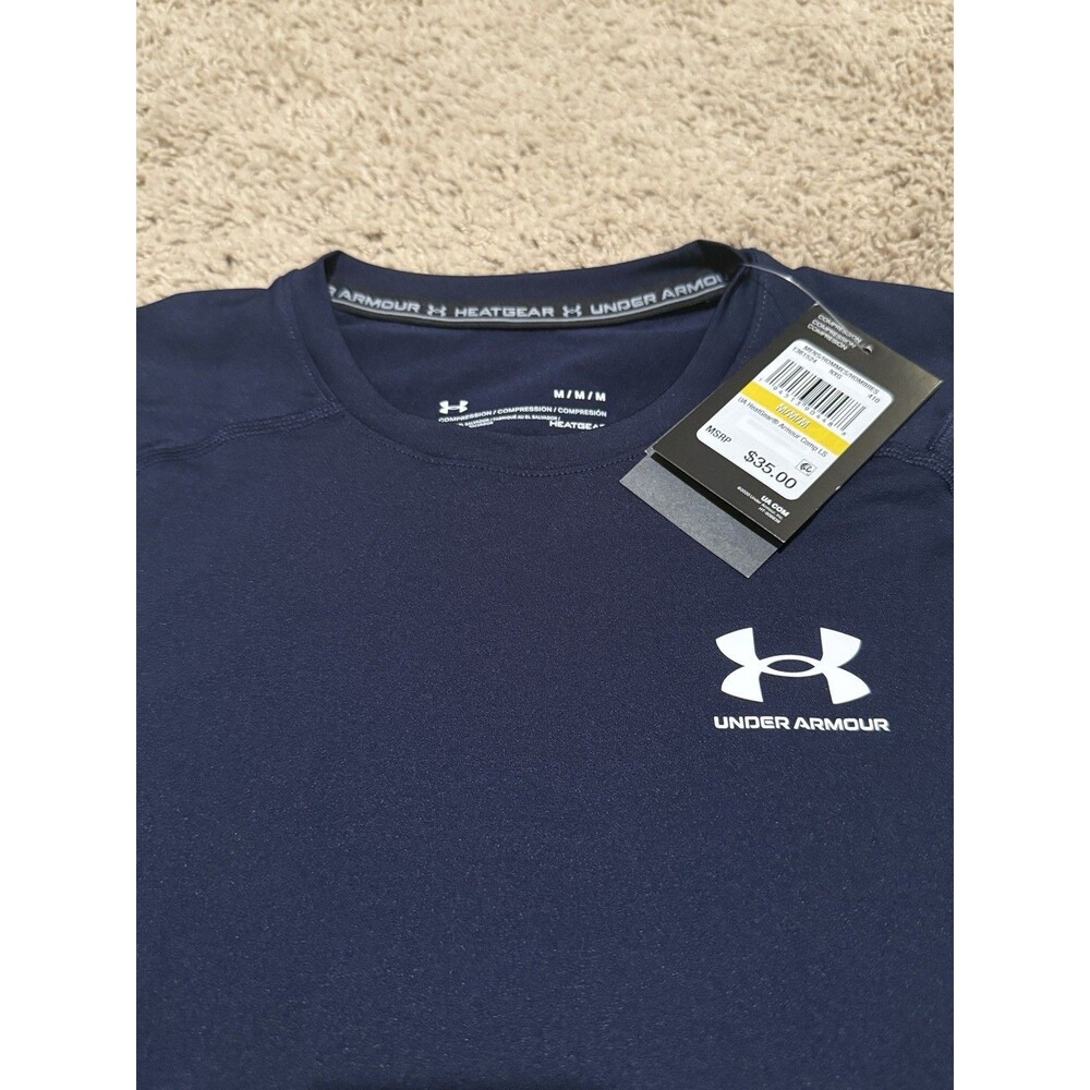 Under Armour HeatGear Armour Compression Shirt Men’s M Long Sleeve Nwt Dark Blue - Picture 3 of 4
